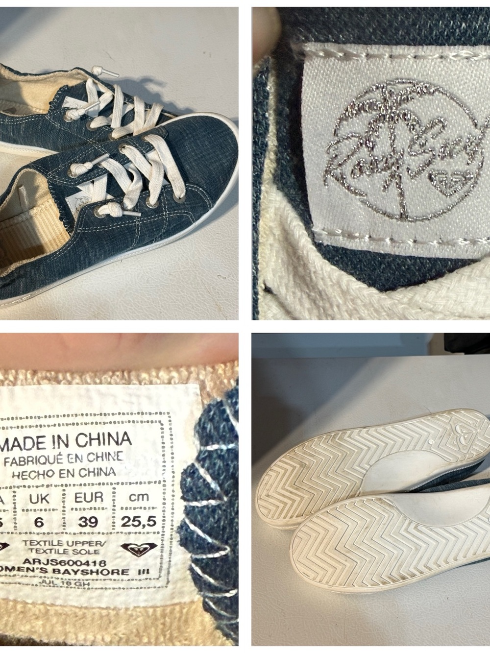 Roxy Denim-Style Navy and White Low-Top Sneakers sz 8.5